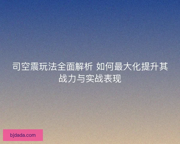 司空震玩法全面解析 如何最大化提升其战力与实战表现