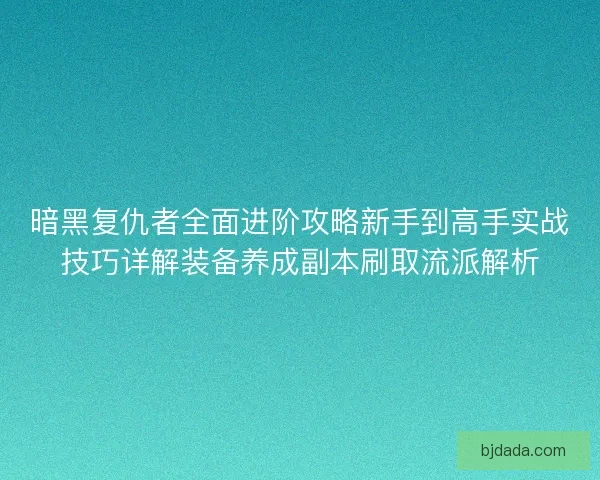 暗黑复仇者全面进阶攻略新手到高手实战技巧详解装备养成副本刷取流派解析